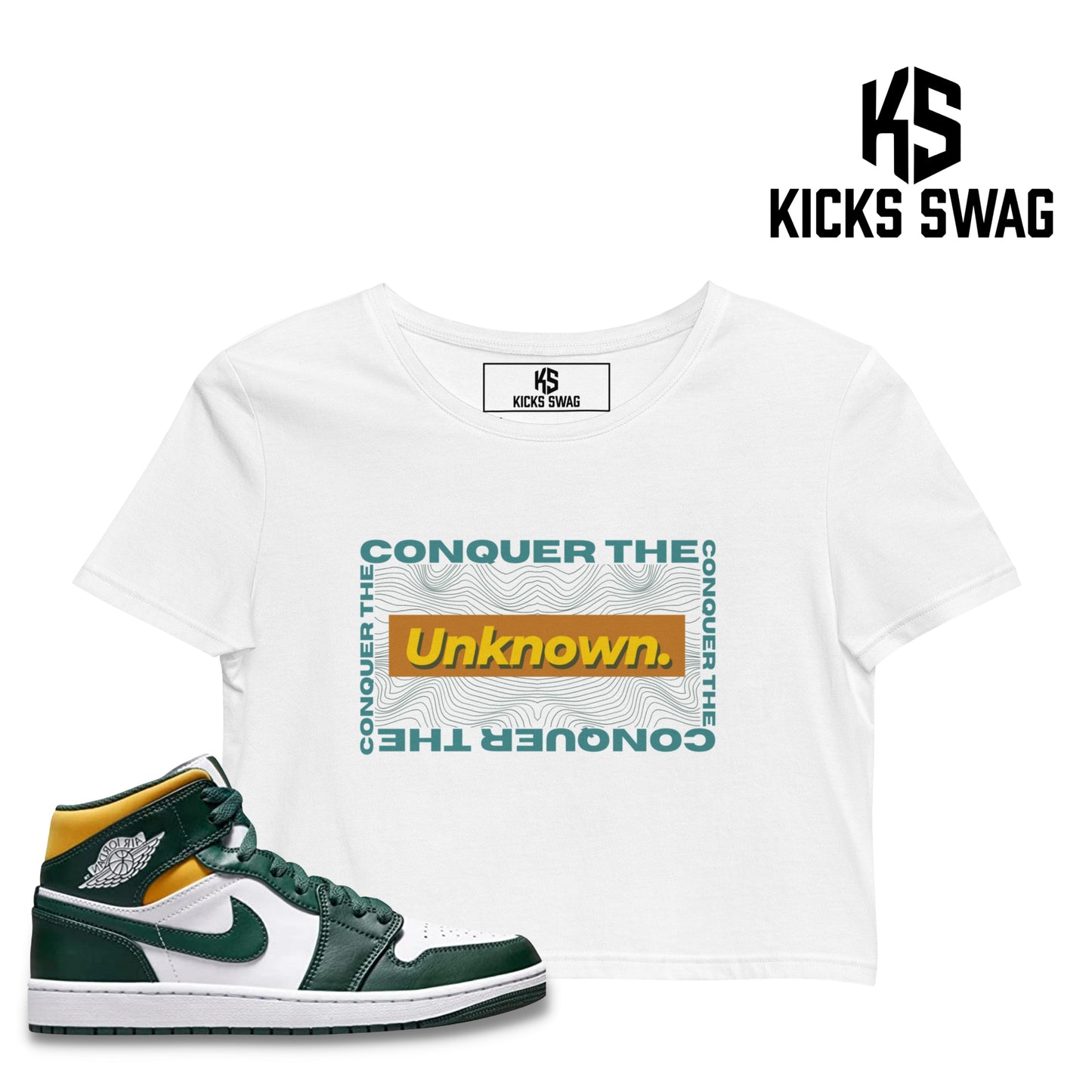 Crop Top - Jordan 1 Mid Noble Green Pollen-White (Conquer the Unknown)
